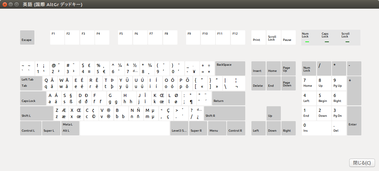 Ubunt 16.04の英語（国際AltGrデッドキー）キーボードレイアウト